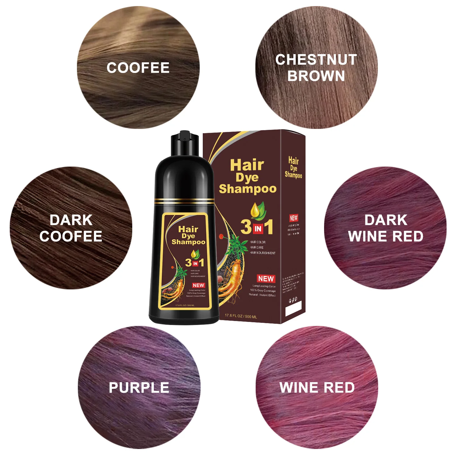 

500ml Original 3in1 Hair Darkening Dye Shampoo Natural herb Polygonum Multiflorum Long-Lasting Fast Cover White Hairs Man Women