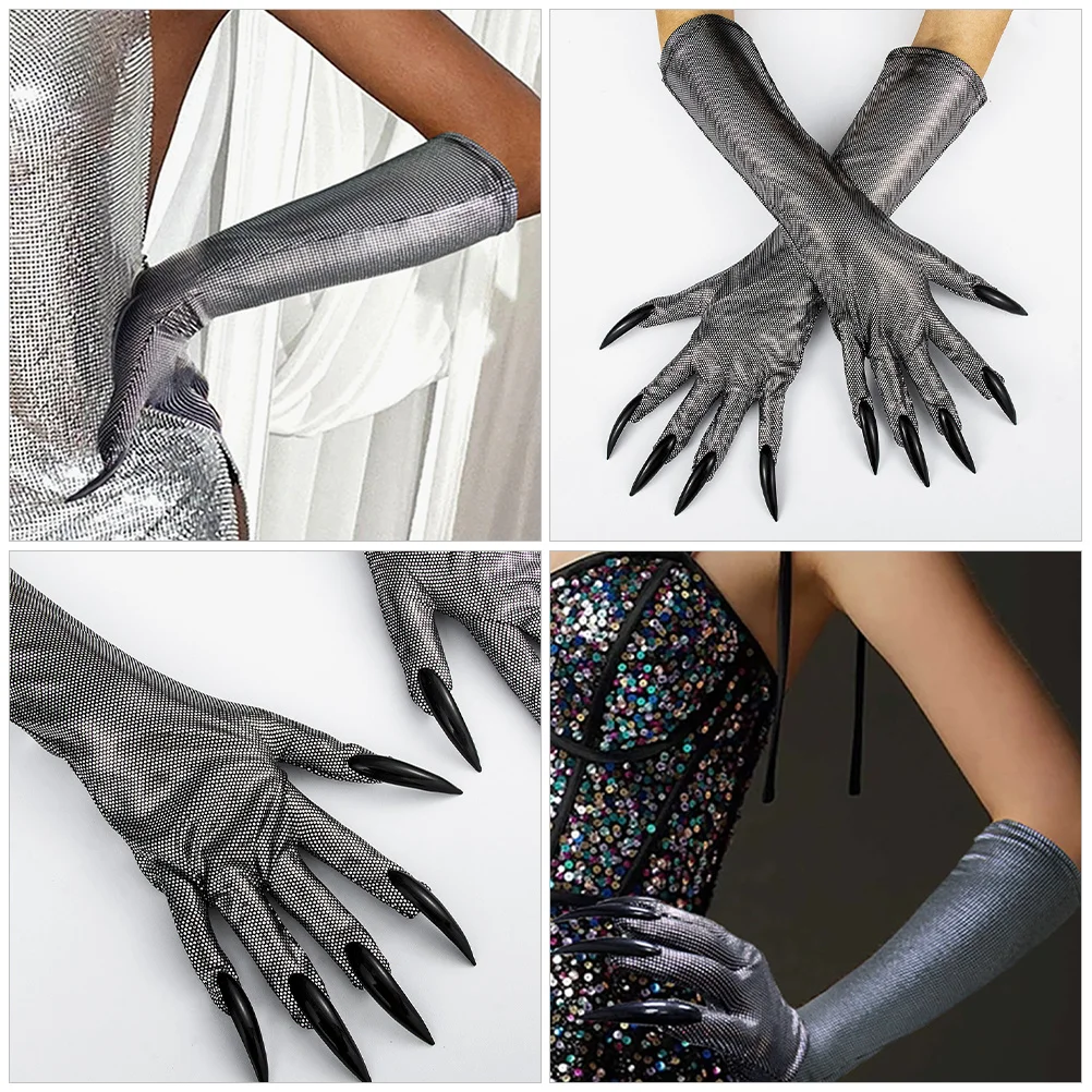 

1 Pair Halloween Cat Claw Gloves Creepy Long Nail Horror Costume Accessory Party Cosplay Scary Gloves Props Black Fingernails