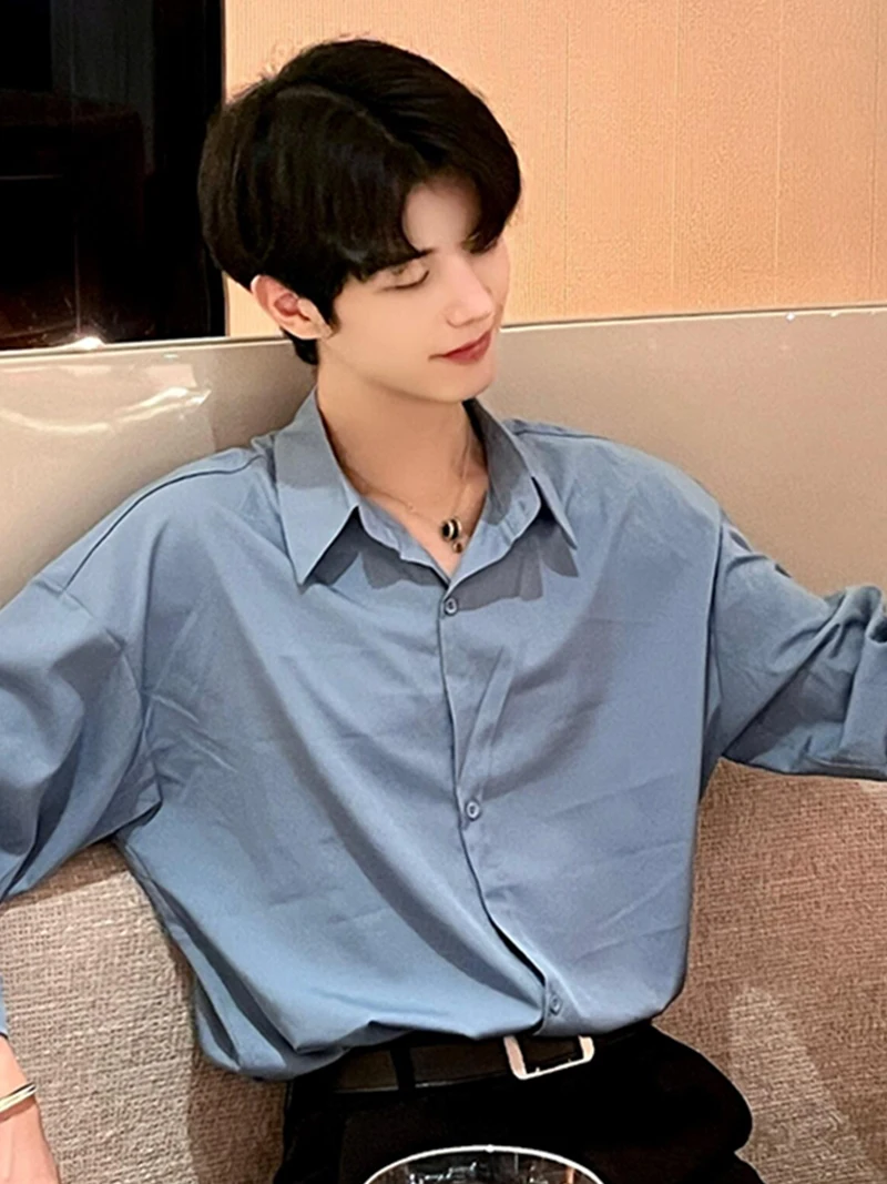 

Blue Long Sve Men's irt Summer Korean Sle Trendy Suit Inner irt High-End Feeling Cool Dapper DK orm Jaet