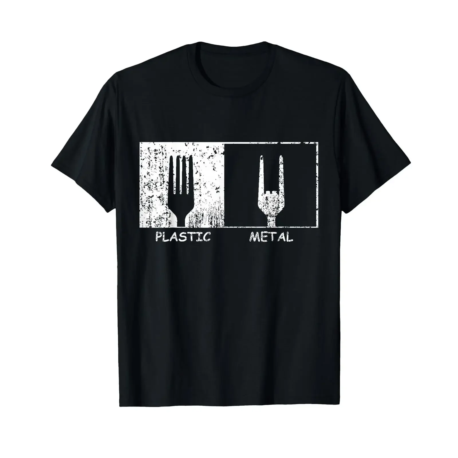 Plastic vs Metal Sign of the Horns Fork T Shirt vintage Washed Comfortable Slightly Soft homme Versatile designer clothes