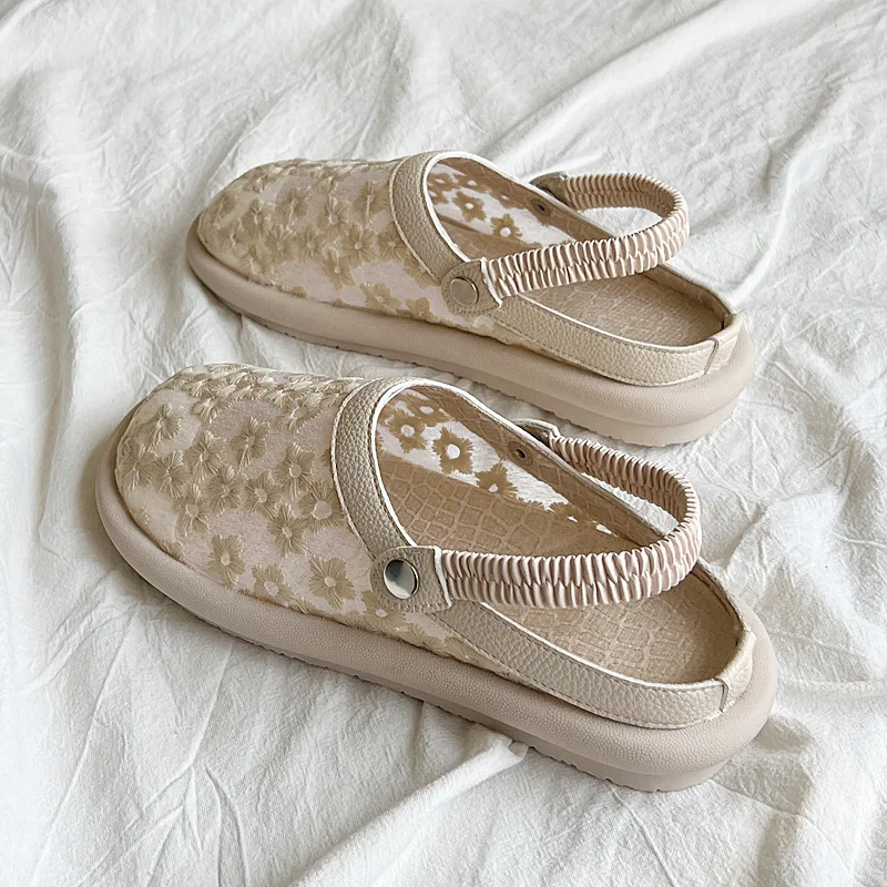 Summer Sweet Sandals Women Closed Toe Breathable Women Shoes Soft Sole Lightweight Flat Sandals Lace Outdoor Casual Slides