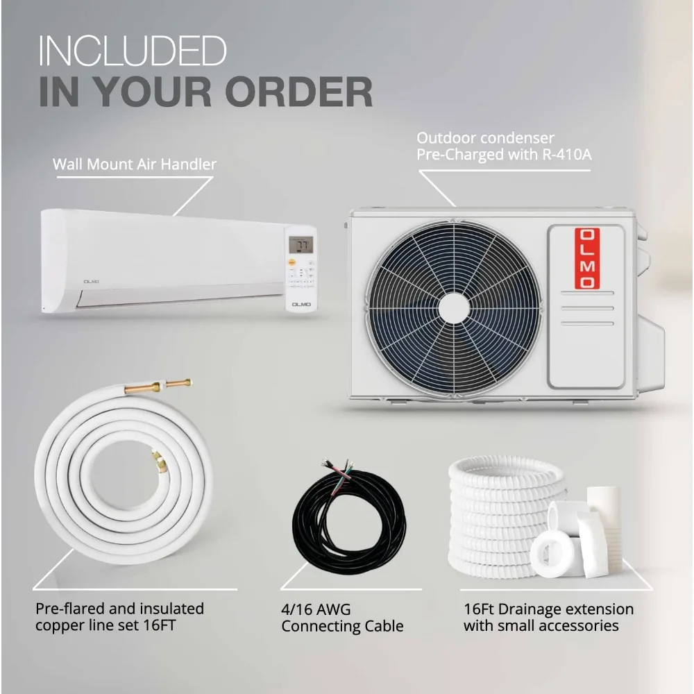 12.000 BTU, 110/120V, 17,4 SEER2, vooraf opgeladen kanaalloze mini-split-airconditioner met warmtepomp inclusief 16ft installatiekit