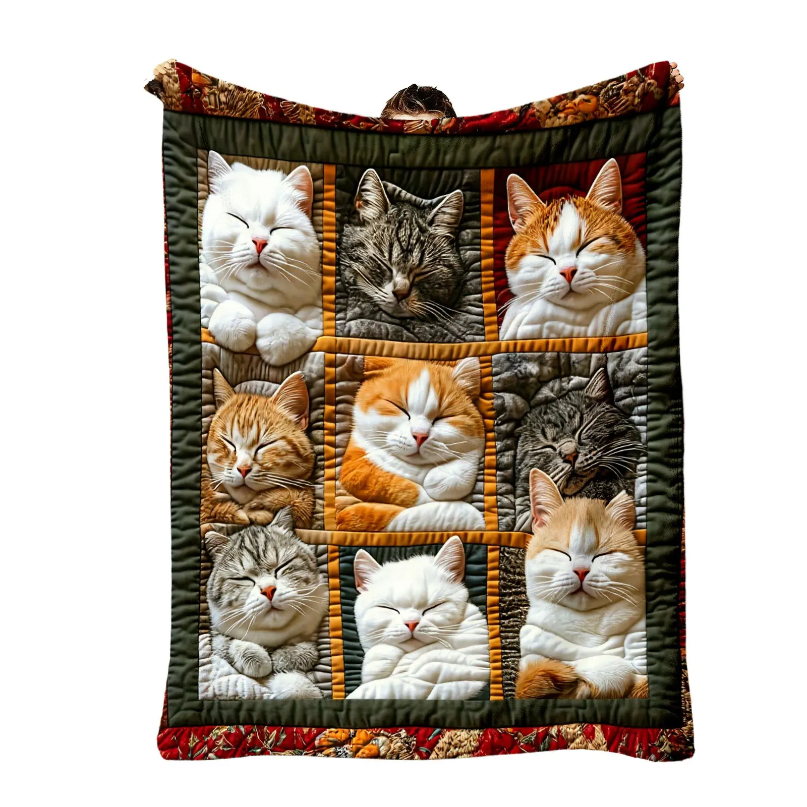 1 Cat Pattern Bedspread(Quilt Top)- Neon Color Kitten and Cat Breed Print Bed Blanket, Supports 30 Cat Breeds, All-Season Comfor