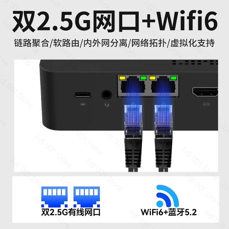 Mini PC N150 4 Bay NAS Soft Router Dual 2.5G Win11 Home Office
