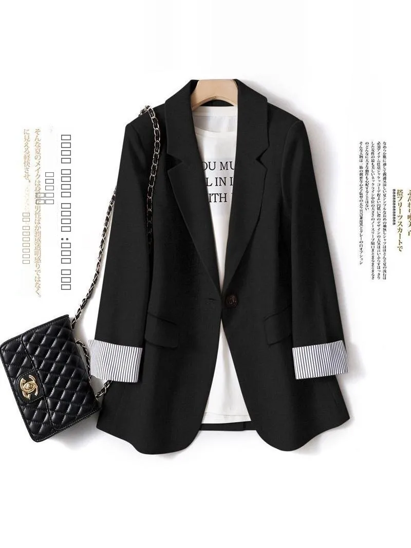 

Свободный повседневный тонкий костюм-жакет для полных женщин на весну-осень, с длинными рукавами и пуговицами