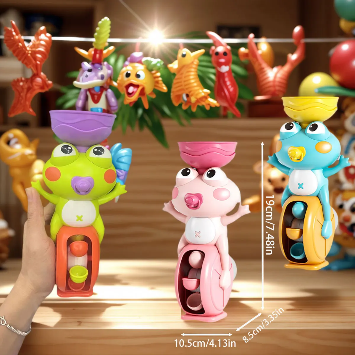 لعبة حمام على شكل عجلة مائية لطيفة على شكل ضفدع للأطفال الصغار، لعبة لعب مائية في الحمام هدية استحمام للأطفال مع كوب شفط دوار #4