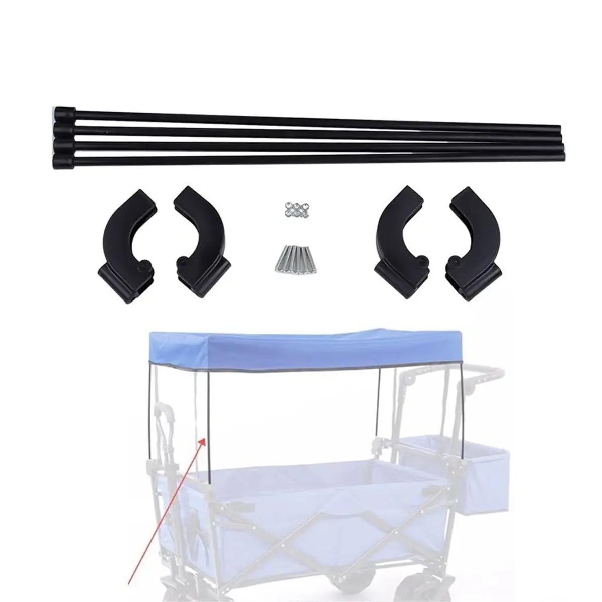 Fiberglass Roof Support Rod Set for Front and Rear Foldable Wagon Carts, 1.5cm Square Tubing