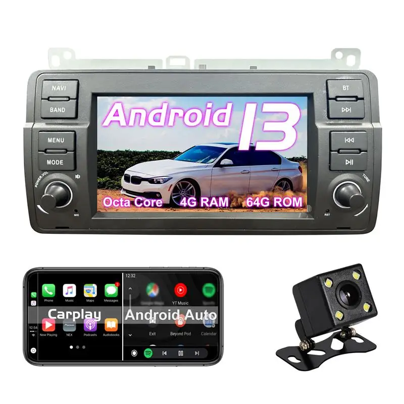 

Android car radio for BMW E46 Rover 75 MG ZT stereo screen Carplay Bluetooth GPS Navigation FM radio 7’ [4+64G]