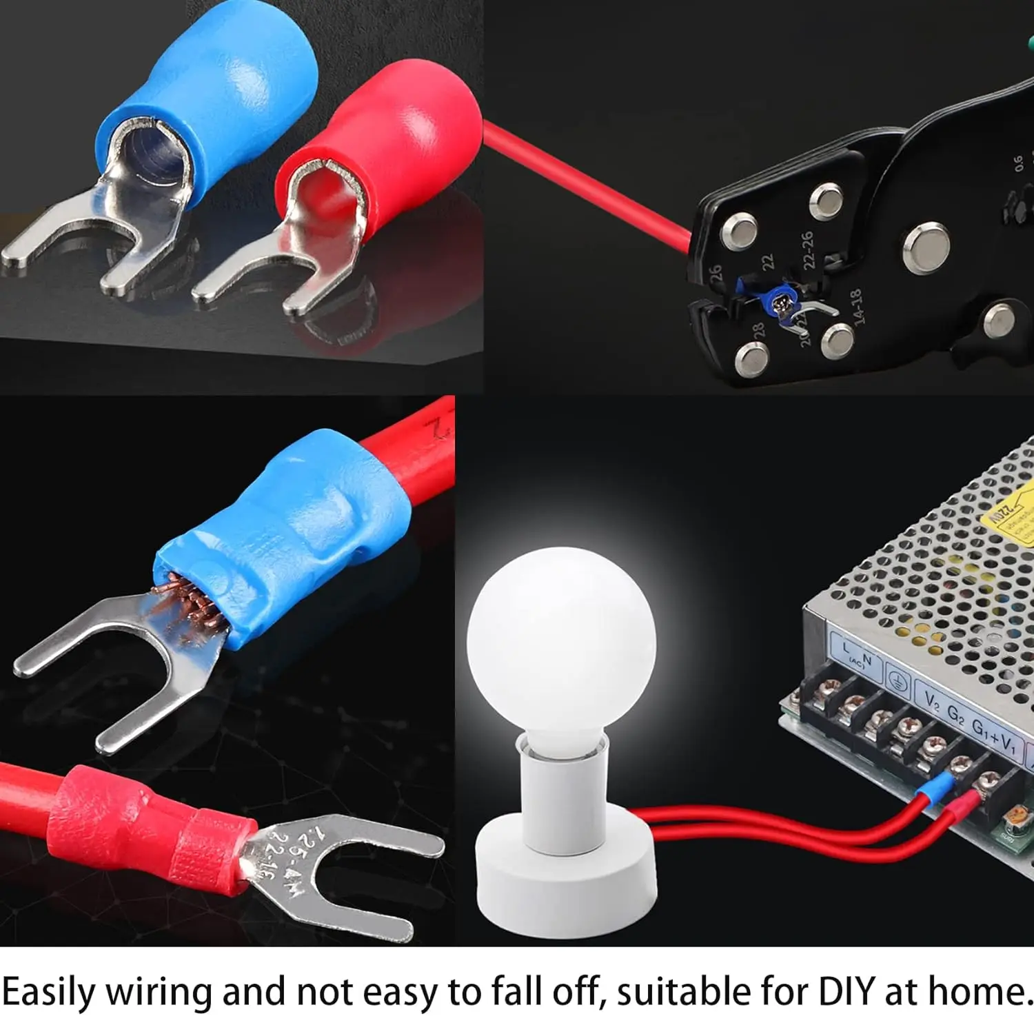 Automotive Insulated Electrical Wire Connector Kit Assorted Male Female Spade Ring Fork Butt Crimp Terminals  Lugs Set for Cable