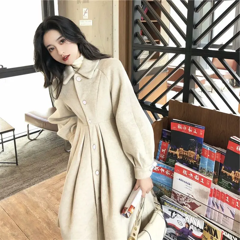 

Korea Autumn Winter New Small Fragrance Mid-Length Thickened Coat Dress Feminine Loose Slimming Versatile Single-Breasted Top