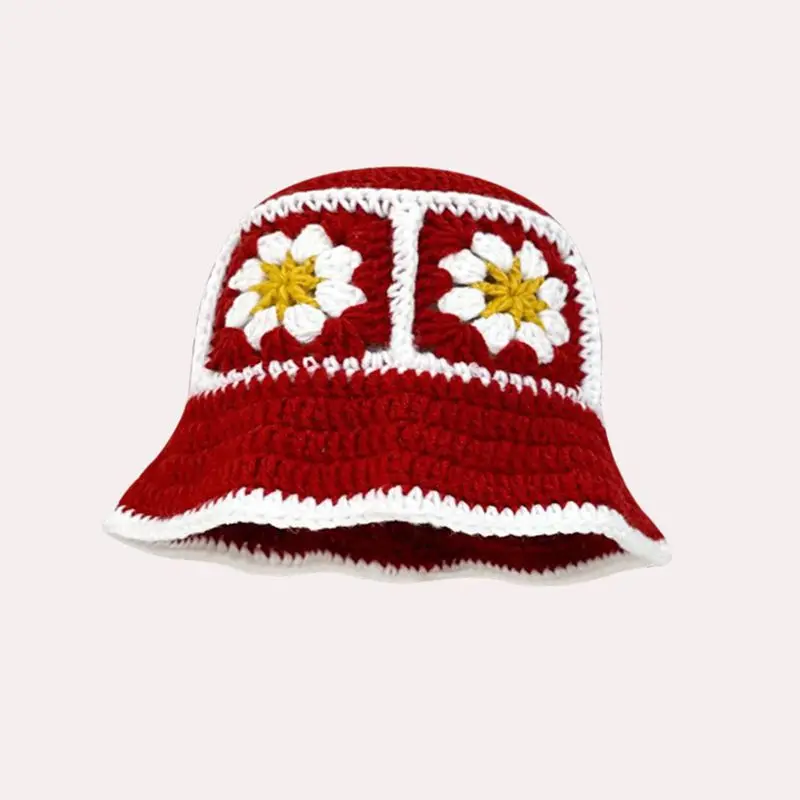 2023 Autumn New Crochet Korean Handmade Bucket Hat Women Weaving Knitted Hat Y2k Fashion Flowers Autumn Winter Beanies Basin Cap