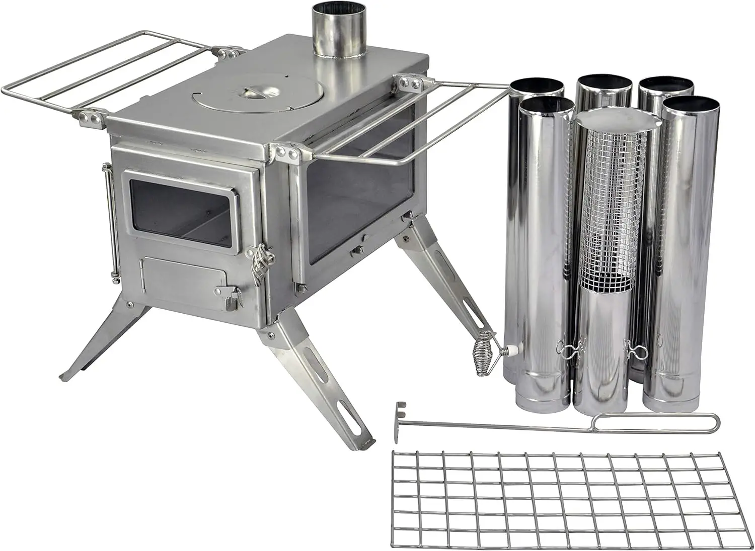 Winnerwell Nomad View 1G M Size Wood Burning Tent Stove, Stainless Steel Portable Cook Camping Stove with Glass Windows and Fold