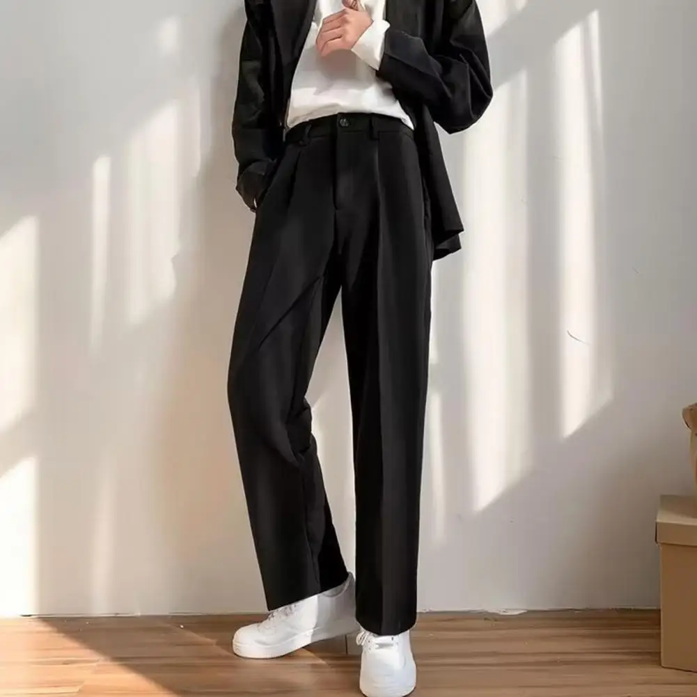 2024 New Summer Casual Pants Men Breathable Business Korean Fashion Semi-Wide Banded Waist Slacks Straight Loose Drape Trousers