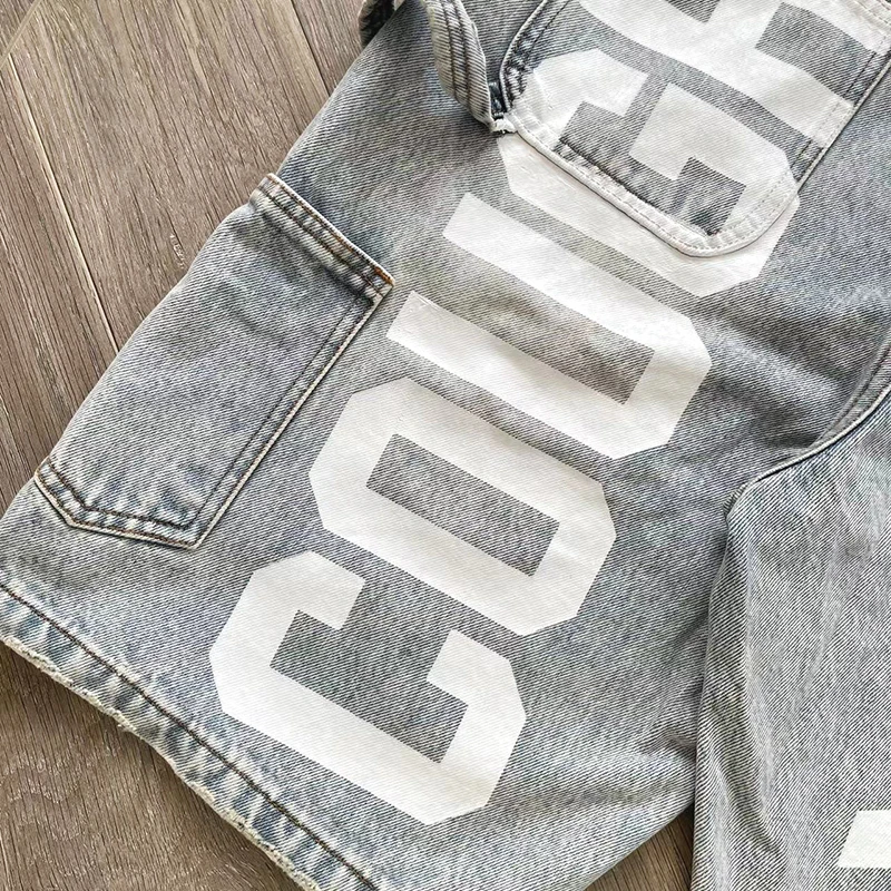 That's A Awful Lot of Cough Syrup Denim Shorts Letter Logo Printed Casual Washed Jeans - Image 5