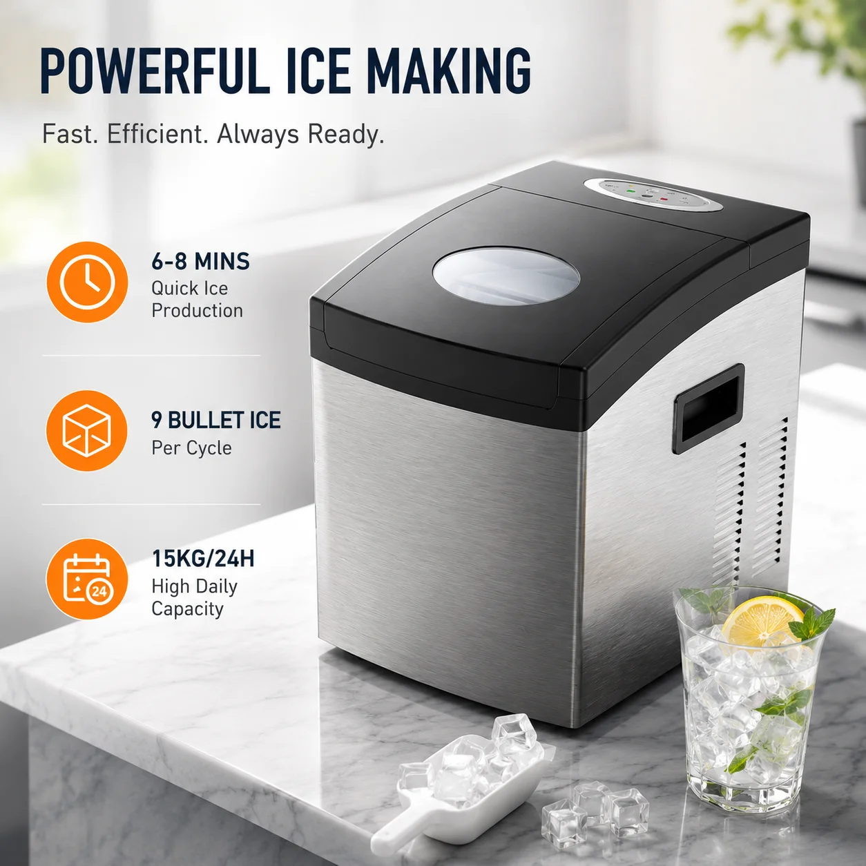 New Design Home Ice Maker Machine 15kg/24hrs Commercial Automatic Smart Ice Making Machine Mini Portable Ice Cube Maker Machine
