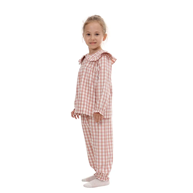 Mudkingdom Girls Pajama Set Peter Pan Collar Cute Plaid Girl Pajamas Suit Homewear Toddler Pajamas Girls Jammies Sleepwear