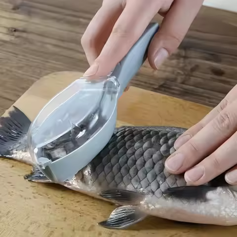 Fast Remove Fish Scales Scraper Plastic with Covered Fish Scale Planer Manual Scale Brush Easy Clean Home Kitchen Cooking Tool