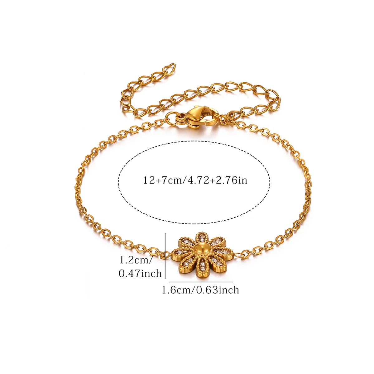 Elegant Zircon Daisy Flower Bracelet For Women Sweet Stainless Steel Blossom Bracelets Luxury Hand Jewelry Wedding Party Gift