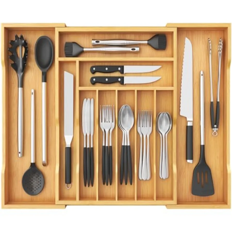 

Silverware Drawer Organizer Epandable Utensil Tray for Kitchen Flatware and Cutlery Holder Wood Adjustable Storage for Spoons F