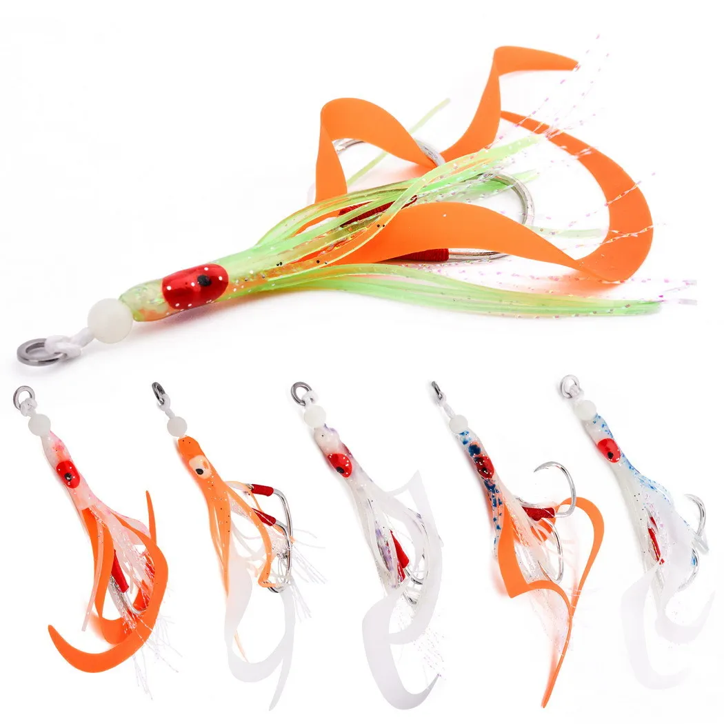 

10pcs/bag Saltwater Fishing Jig Lure Accessories Soft Squid Skirt Hooks Trolling Bait Glow Slow Jig Assist Hook