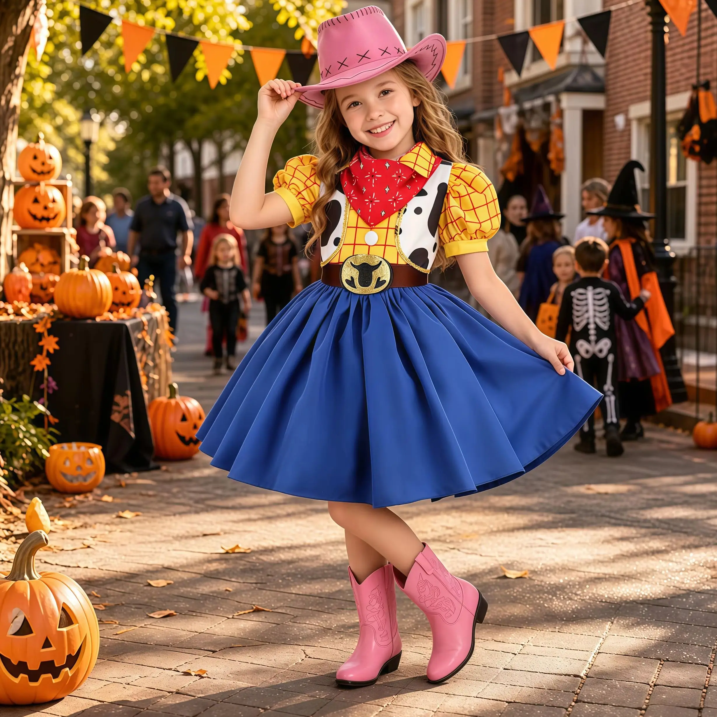 

Girls Movie Jessie Dress Cowboy Outfit Western Rodeo Dress Up For Kids Halloween Themed Party Birthday Carnival Cowgirl Costume