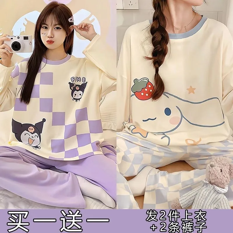

Kuromi Anime Kawaii Sanrio Ins Long Sleeve Loose Pajamas Spring Autumn Cute Pochacco Cinnamoroll Home Cloth Shirt Pants Gifts