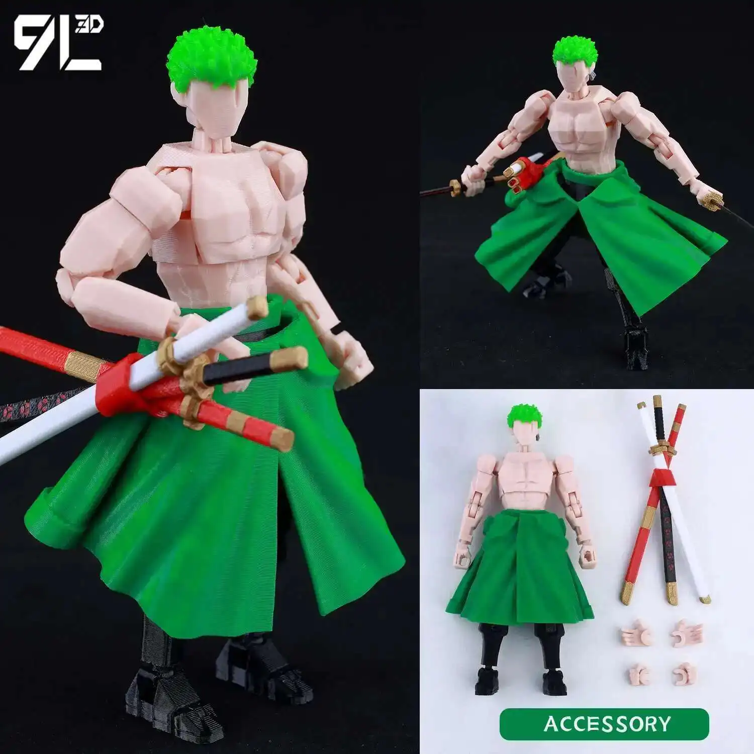 9L3D Gedrukt Anime Karakters Lucky 13 Zoro Dummy Actiefiguren Monkey D.Luffy Multi-Jointed Beweegbare Shapeshift Mannequin Speelgoed