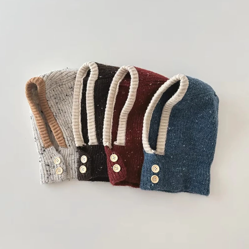Kinder-Einteiler-Schal-Mütze, kältebeständig, warm, einfarbig, Kapuze, Strickmütze, Sturmhaube für Jungen und Mädchen im Alter von 1-5 Jahren – Detail 2