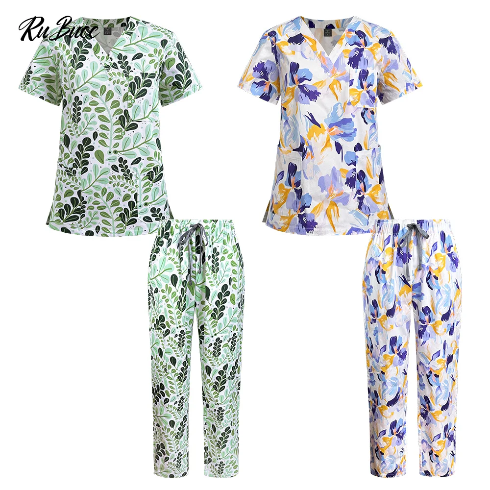 

Медицинская одежда для женщин, эстетическая униформа, комплект медицинских скрабов, косметолог, маникюрщик, спецодежда, хлопковые костюмы с v-образным вырезом и принтом, унисекс