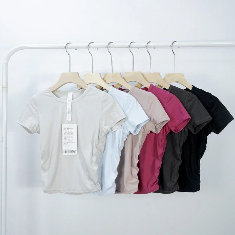 Ribbed Tight Shirt Sexy Waist Shaping Cropped Top Short Sleeve Shirts Women Gym T-shirt Breathable Yoga Clothes