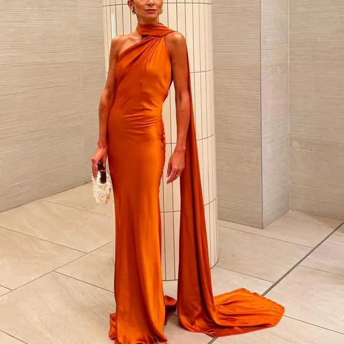 VEITCHE-Vestido largo elegante de satén de seda suave para mujer, vestido largo sin mangas con cuello Halter y espalda descubierta, vestidos de fiesta con cinta larga para verano