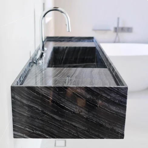 

High-End Single-Hole Drainer Washbasin for Villas Hotels Black Bathroom Custom Designed Solid Surface Modern Vessel Mounted