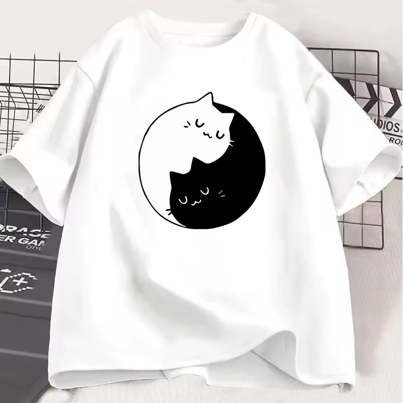 

Fashion Tai Chi Cat Print Men Woman T-shirt Summer Casual Breathable Hip Hop Couple Tops Classic Vintage Simple Tee Clothing