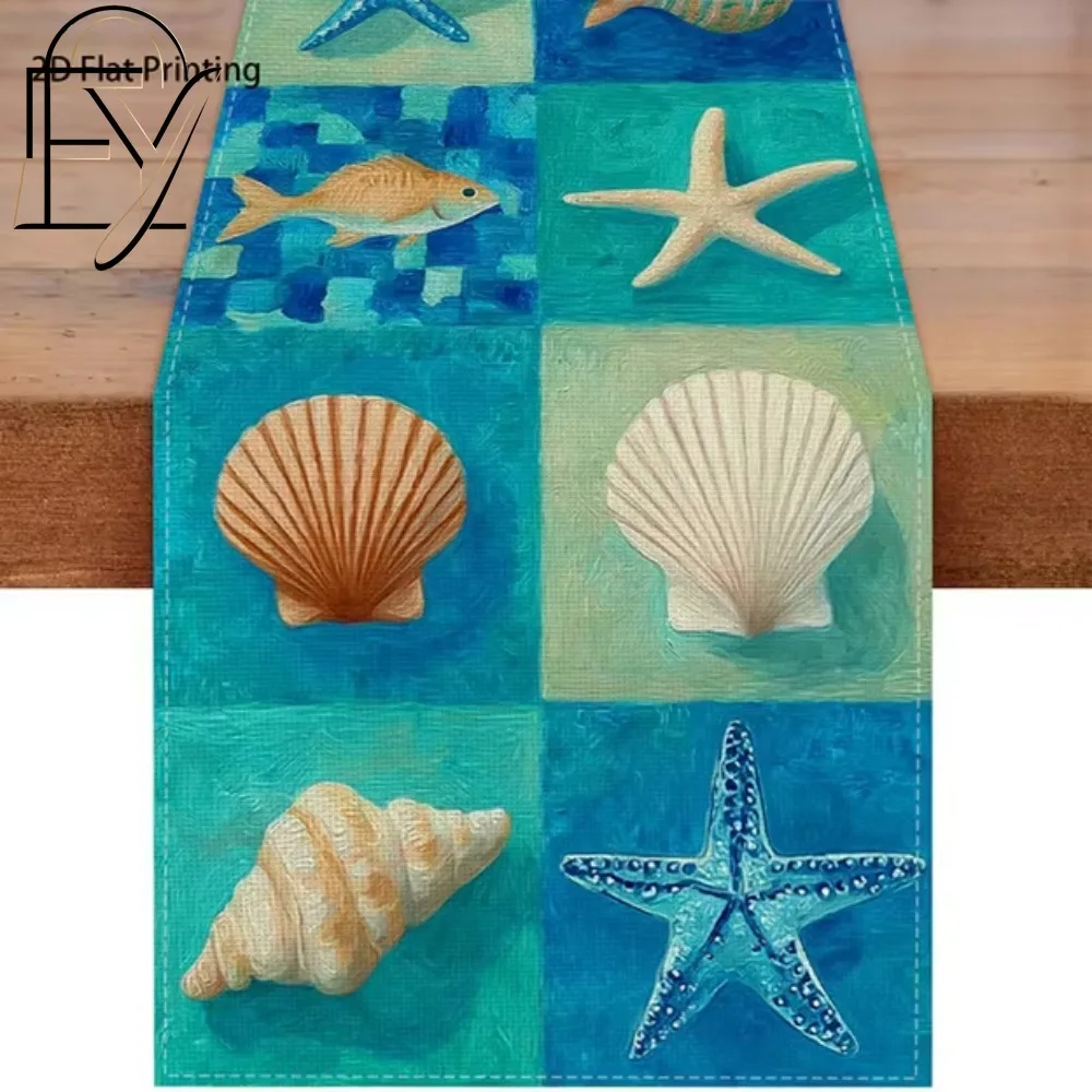 Modern Turquoise Table Runner Linen Green Abstract Table Cloth Camino de Mesa Elegante Wedding Dining Decoration