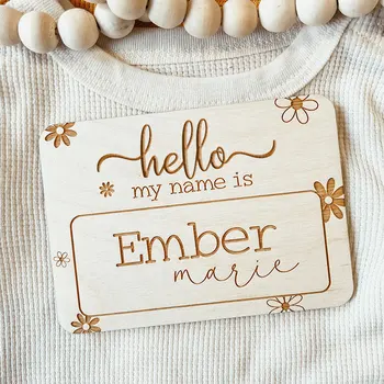 مخصص إعلان ولادة الطفل علامة خشبية إعلان الولادة الولادة اسم اللوحة استحمام الطفل هدية التصوير الدعائم