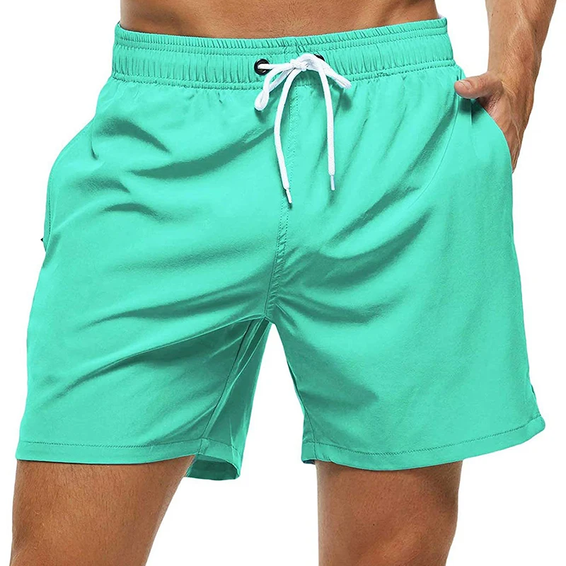 Pantaloncini da bagno elasticizzati da uomo 2024 pantaloncini da spiaggia ad asciugatura rapida con tasche con cerniera e fodera in rete