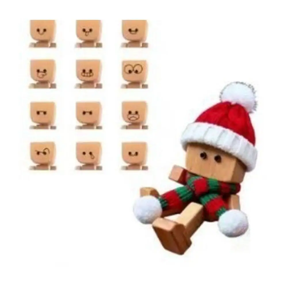 Shaking Man Statue Wooden Man Figurines With 12 Replacement Expression Unique Car Dashboard Decoration Desktop Ornament