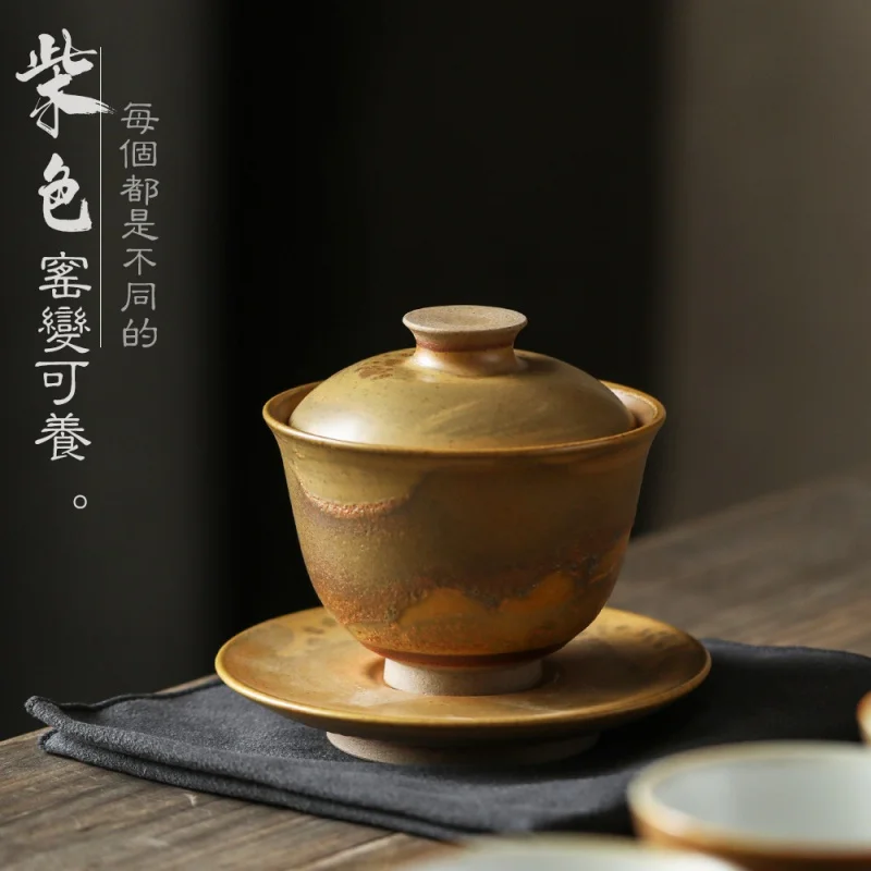 

★Course Ceramic Tea Set Large Firewood Tureen Handmade Tea San Cai Bei Single Jingdezhen Ceramic Tea Bowl