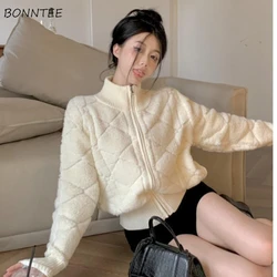 Solid Cardigan for Women Soft Fluffy Plus Velvet Female Fashion Simple Leisure Outercoat Autumn Winter Ladies All-match Tender