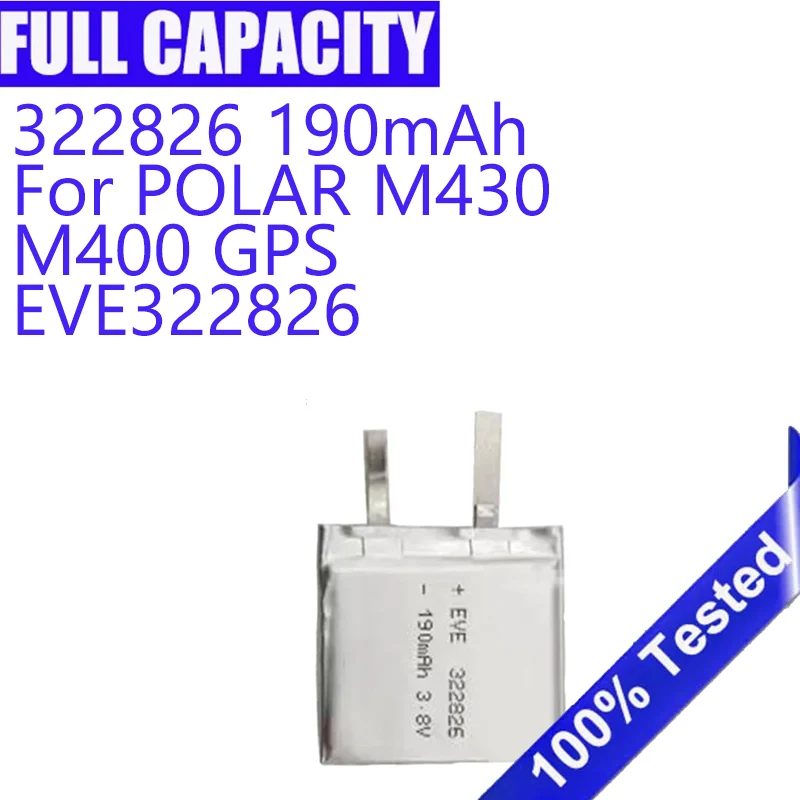 EVE322826 Battery For POLAR M430 M400 322826 GPS Sports Watc 190mAh  Bateria