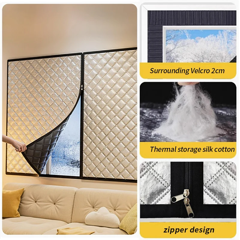 

Windproof warm curtains, Zipper,winter,bedroom,insulation film,cold proof sealed window film，door，screen window，Light blocking