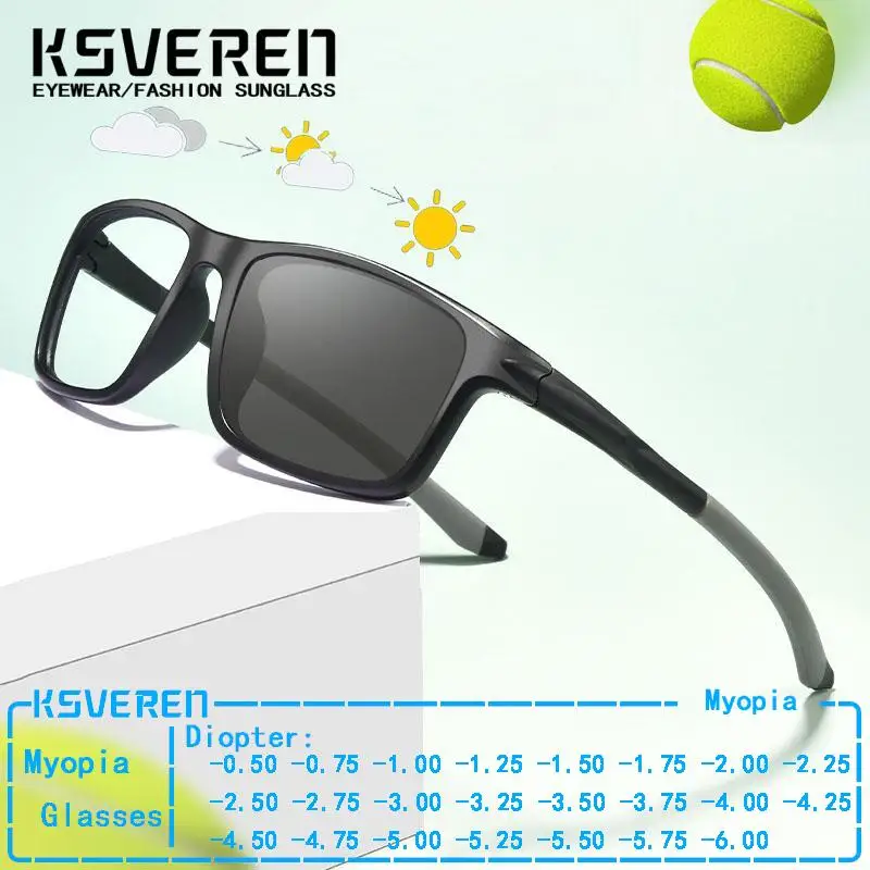 

TR90 Photochromic Myopia Glasses Men Sports Nearsighted Prescription Eyewear Negative Strength Outdoor Discolour Glasses
