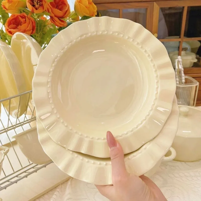 

Nordic Cream Dinner Set Plates European Style Round Luxury Plates Dinner Sets Designer Elegant Vaisselle Cuisine Kitchen Dishes