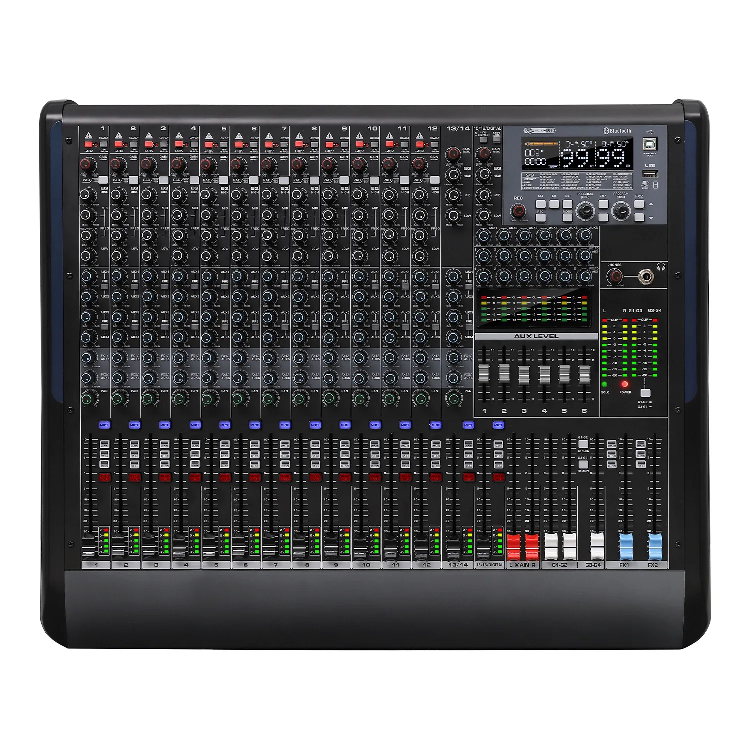 Professional 16-Channel DSP Digital Mixer 48V Phantom Power Bluetooth Audio Interface Sound Card for Stage