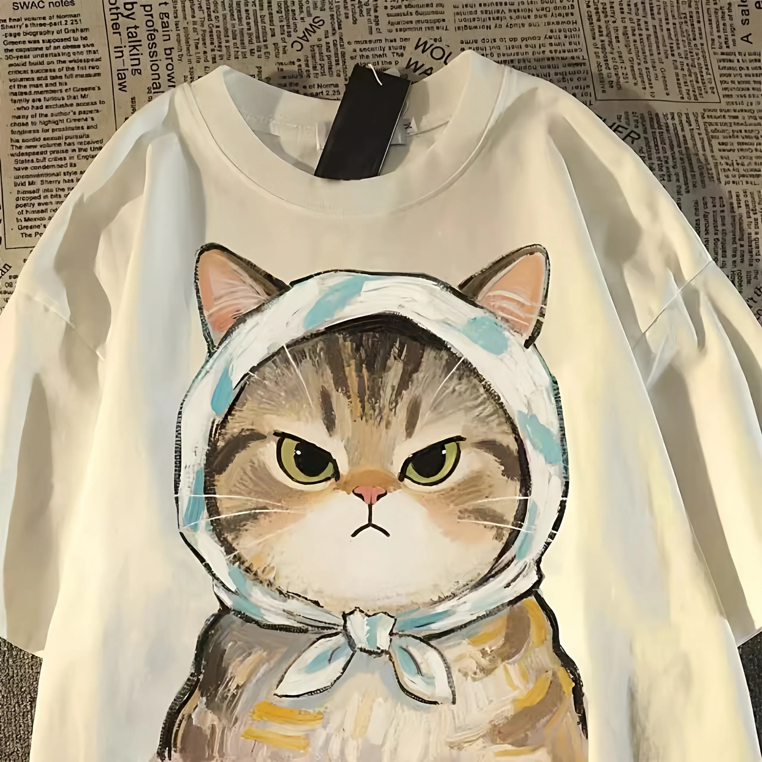 

Loose Fit Pure Cotton ort Sve T-irt ex Summer Casual Large Size 300 Pou Japanese Cartoon Print Top