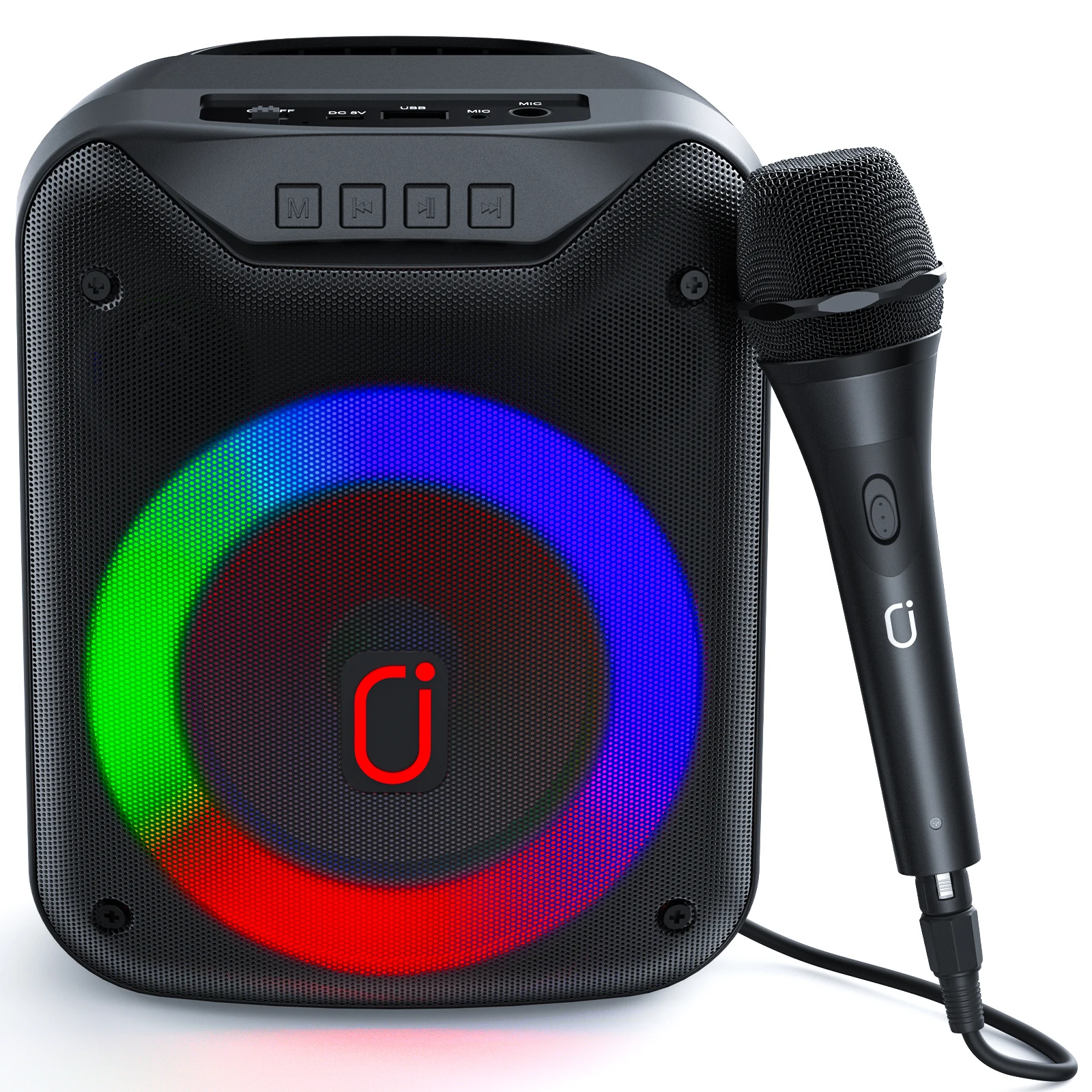 

Series Karaoke Speaker with 1 Wireless Microphones, Supports BT/USB/TF/AUX, Suitable for Home ,4-Mode LED Ambient Light
