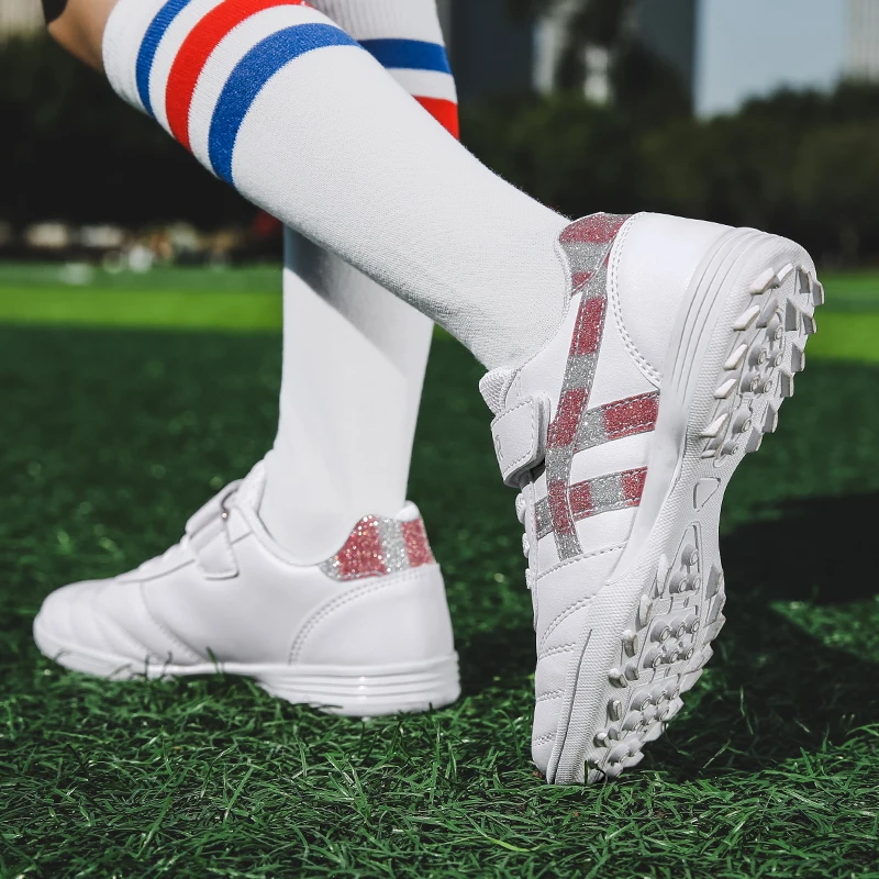 

Детские футбольные бутсы, разноцветные, в профессиональном стиле, четырехсезонные, с круглым носком, со сломанными носками, на плоском каблуке, для соревнований