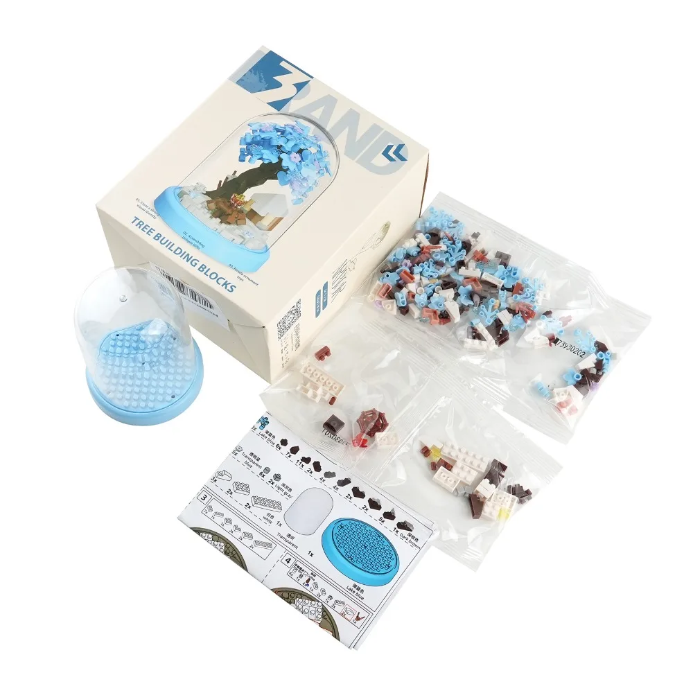 Winter Snow Tree House Building Set 278pcs Micro Particle Flower Pot Plant with Transparent Display Dome DIY Xmas Decor Gift