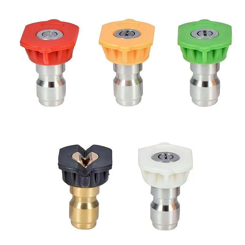 1/4 Quick Release Pressure Washer Nozzle Tips Kit 5 Angle 0-65 Degree Color Coded Fan Soap Spray Tips Car Washing Accessory Part