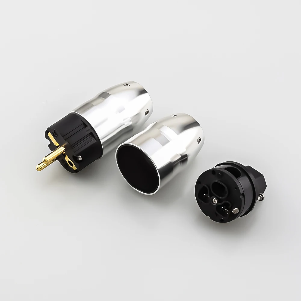 High Quality Pair Hi-end Silver Aluminium Gold Plated Hifi IEC Female Connector EU Schuko Power Plug for DIY Hifi Power Cable
